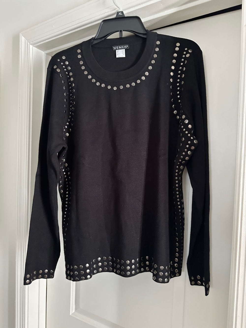 VENUS Black Long Sleeve Top with Silver Stud Accents